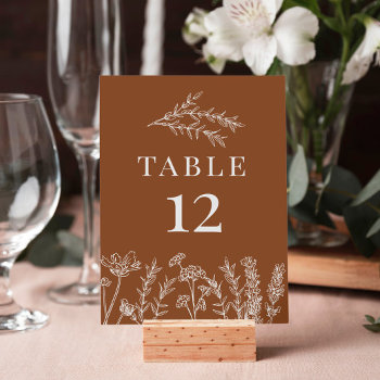 Burnt Orange Wildflower Table Card Number by BohemianWoods at Zazzle