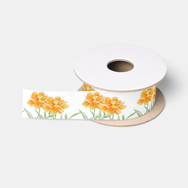Burnt orange wildflower watercolor floral ribbon (Spool)
