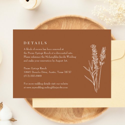 Burnt Orange Wildflower Wedding Details Enclosure RSVP Card