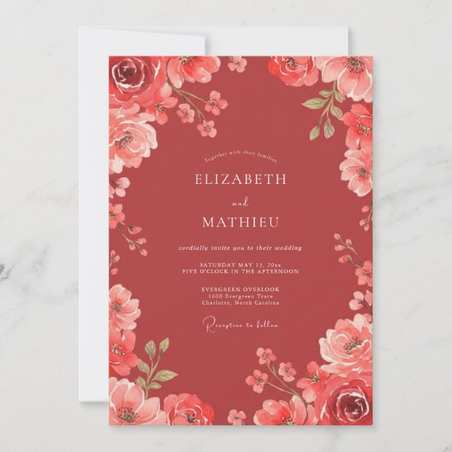 Burnt Orange Wildflower Wedding Invitation (Front)