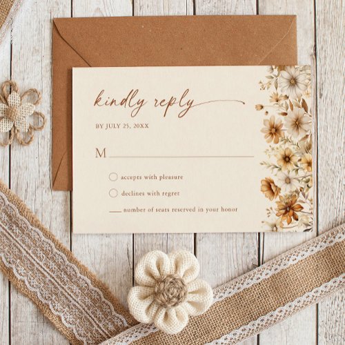 Burnt Orange Wildflower Wedding RSVP Card