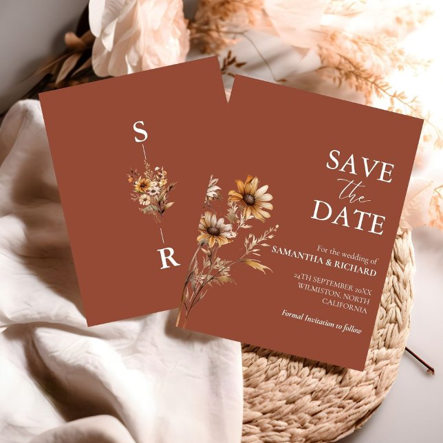 Burnt Orange Wildflower Wedding Save The Date Invitation (Creator Uploaded)