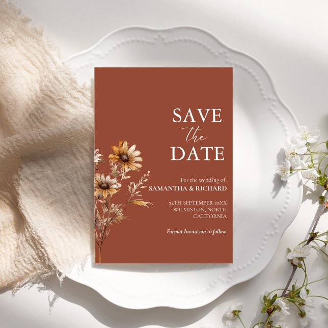 Burnt Orange  Wildflower Wedding Save The Date Invitation (Creator Uploaded)
