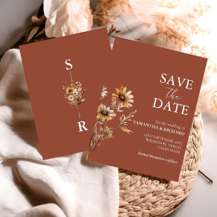 Burnt Orange Wildflower Wedding Save The Date Invitation