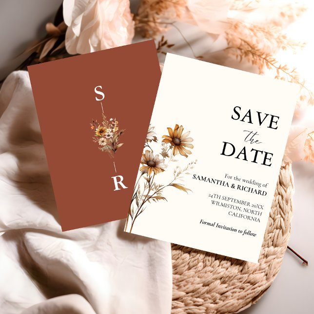 Burnt Orange Wildflower Wedding Save The Date Invitation (Creator Uploaded)