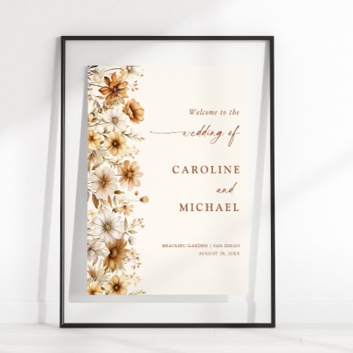 Burnt Orange Wildflower Wedding Welcome Poster