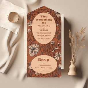 Burnt Orange Wildflowers Wedding All In One Invitation