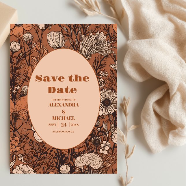 Burnt Orange Wildflowers Wedding Save The Date (Creator Uploaded)