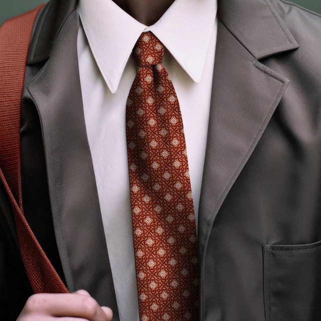 Burnt Orange William Morris Floral Golden Star  Neck Tie (Creator Uploaded)