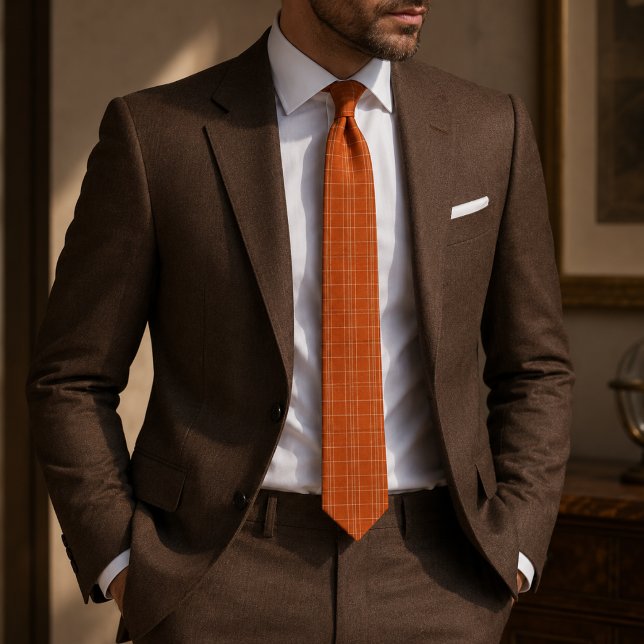 Burnt Orange Windowpane Plaid Neck Tie (Creator Uploaded)
