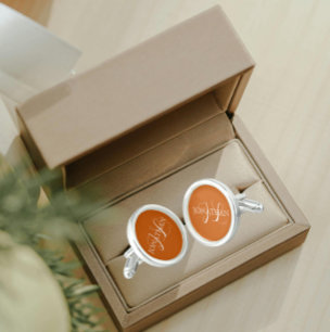 Burnt Orange with White Stylized Monogram Cufflinks