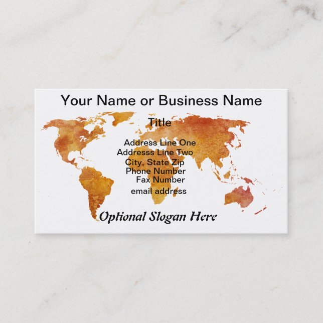 Burnt Orange World Map Business Card (Front)