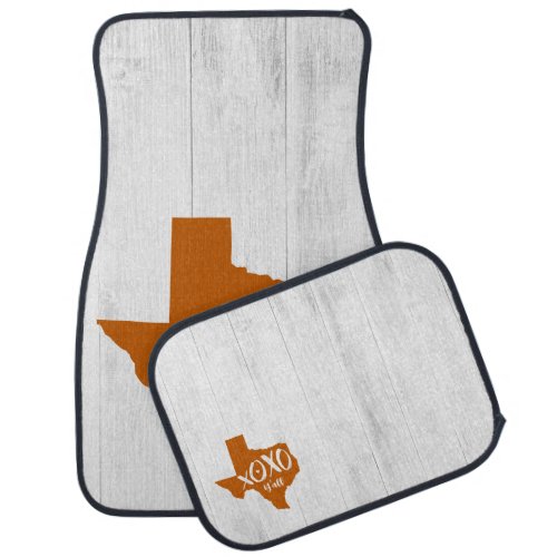 Burnt Orange XOXO Yall _ Texas State Shape Car Floor Mat
