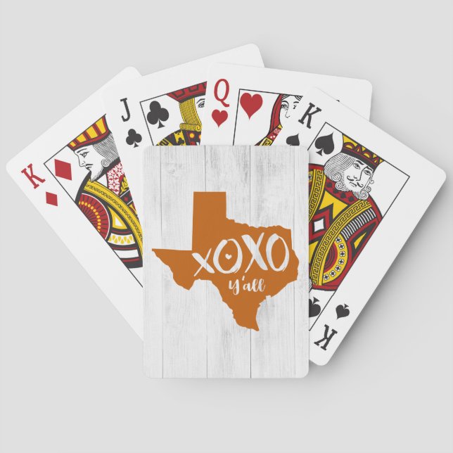 Burnt Orange XOXO, Y'all - Texas State Shape Poker Cards (Back)