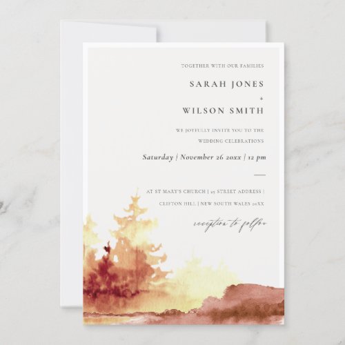 Burnt Orange Yellow Fall Trees Wedding Invite