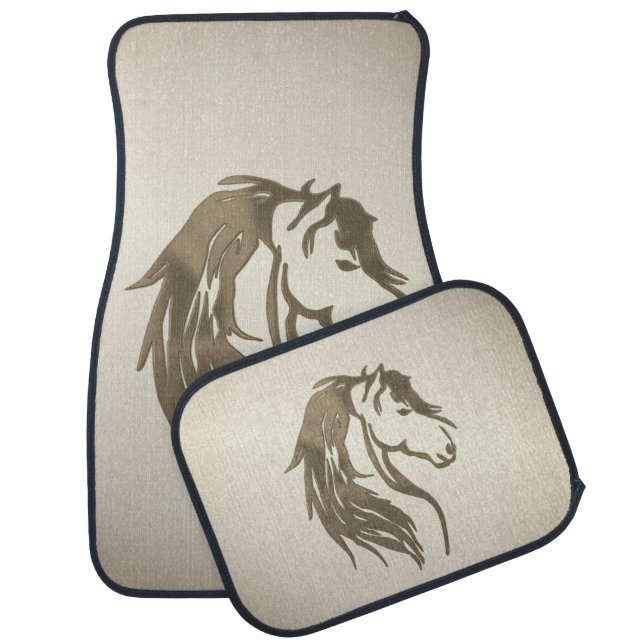 Burnt Platinum Horse Head Car Floor Mat (Set)