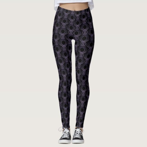 Burnt Purple and Black Finial Pattern Leggings