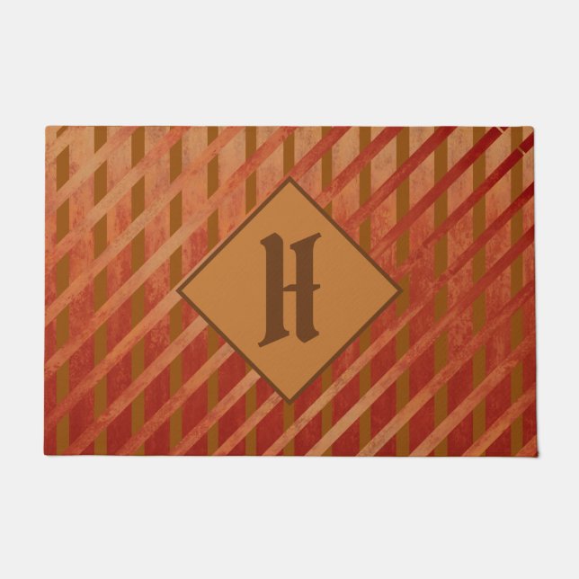 Burnt Red Asymmetrical Striped Geometric Pattern Doormat (Front)