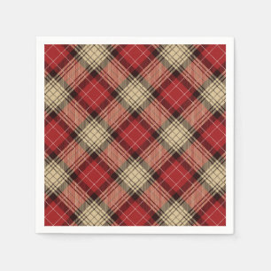 Burnt Red Beige Modern Scottish Tartan Christmas Napkins