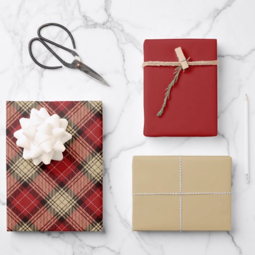 Burnt Red Beige Modern Scottish Tartan Christmas Wrapping Paper Sheets