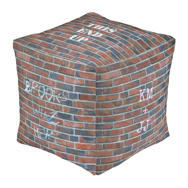 Burnt Red Brick Custom Graffiti Wall Pouf (Angled Front)