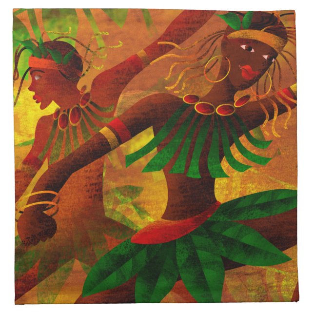 Burnt Red Green Gold African Tribal Dance Cloth Napkin (Front)