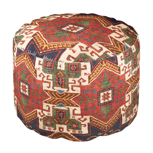 Burnt Red Konya Oriental Anatolian Kilim Rug Pouf (Angled Front)