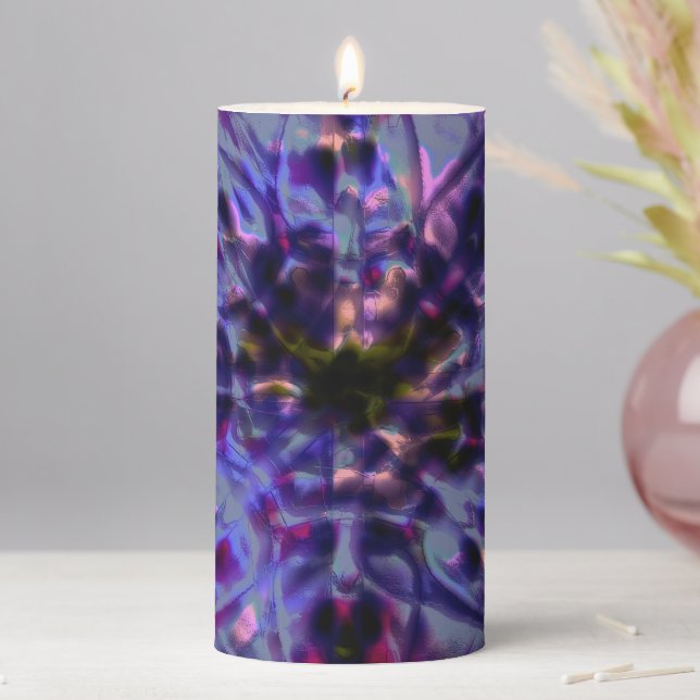 Burnt rough texture dark violet to stained purple  pillar candle (In Situ)