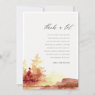 Burnt Rust Orange Yellow Fall Trees Watercolor Thank You Card