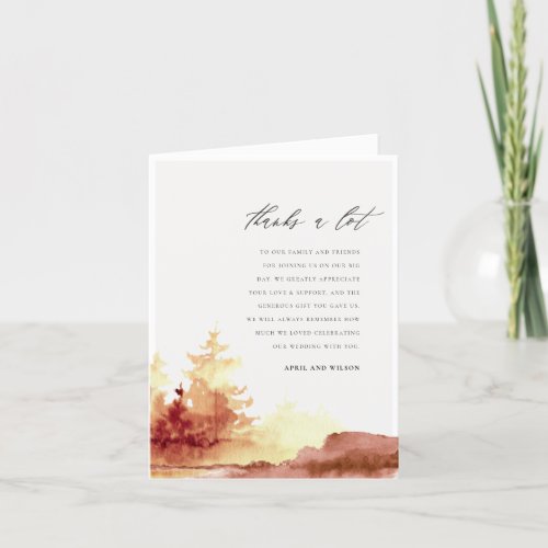 Burnt Rust Orange Yellow Fall Trees Watercolor Thank You Card