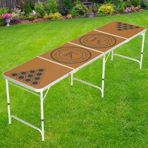 Burnt Sand Dk Wedding Monogram with Name & Date Beer Pong Table