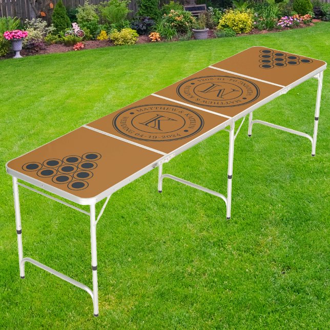 Burnt Sand Dk Wedding Monogram with Name & Date Beer Pong Table (Creator Uploaded)
