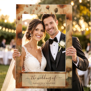 Burnt Sienna Boho Chic Autumn Wildflowers Wedding Selfie Frame