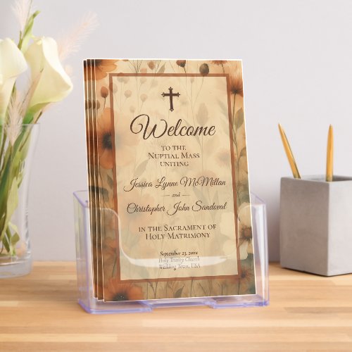 Burnt Sienna Boho Floral Catholic Wedding Program Brochure
