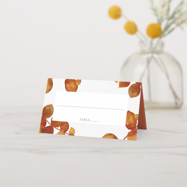 Burnt Sienna Eucalyptus Boho Floral Wedding Place Card (Front)