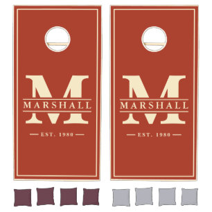 Burnt Sienna Name & Initial Overlay Cornhole Set