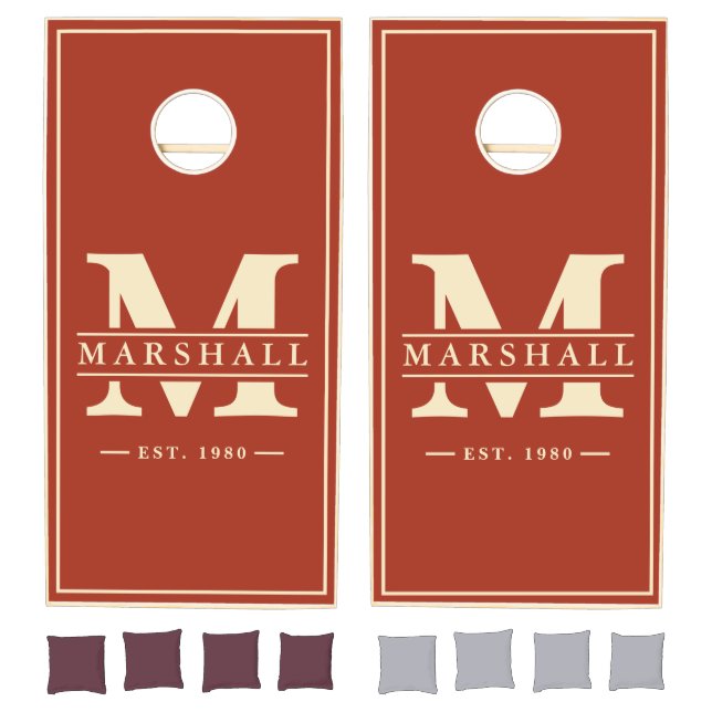 Burnt Sienna Name & Initial Overlay Cornhole Set (Set)