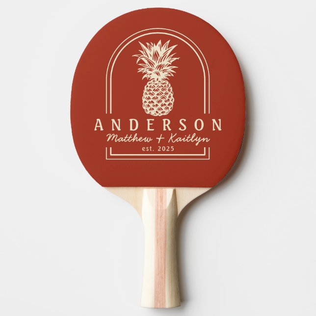 Burnt Sienna Pineapple Wedding Arch & Name Ping Pong Paddle (Front)