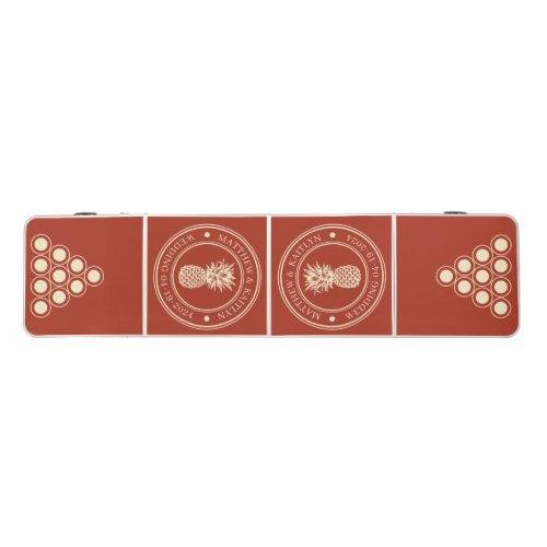 Burnt Sienna Pineapple Wedding Crest & Names Beer Pong Table