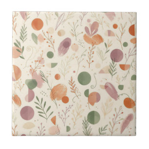 Burnt Terracotta Dusty Sage Boho Desert Fern Line Ceramic Tile