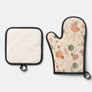 Burnt Terracotta Dusty Sage Boho Desert Fern Line Oven Mitt & Pot Holder Set