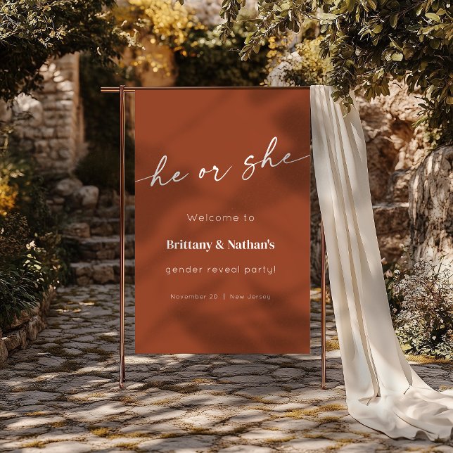 Burnt Terracotta Gender Reveal Welcome Sign  (Burnt Terracotta Gender Reveal Welcome Sign)