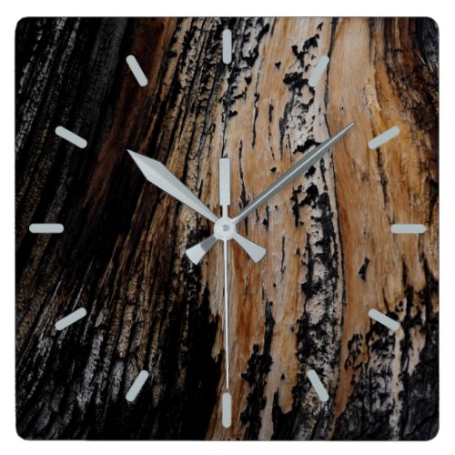 Burnt Tree Bark Texture Square Wall Clock