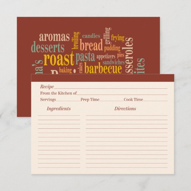 Burnt Umber Sayings Family Country Recipes Card (Front/Back)