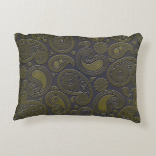 Burnt Umber Yellow Paisley motif Decorative Pillow