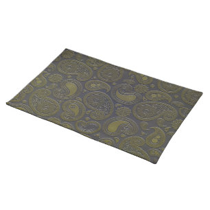 Burnt Umber Yellow Paisley on deep burgandy Cloth Placemat