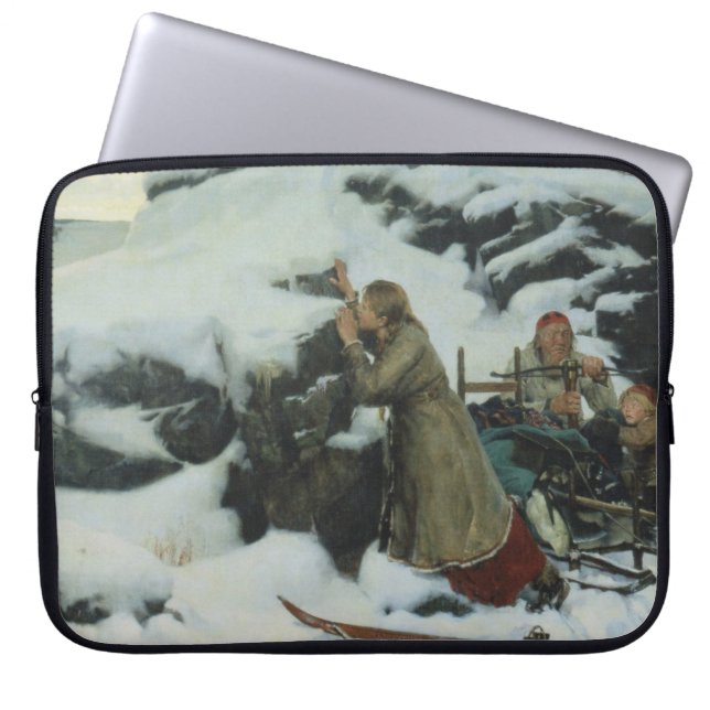 Burnt Village in Winter (by Albert Edelfelt) Laptop Sleeve (Front)
