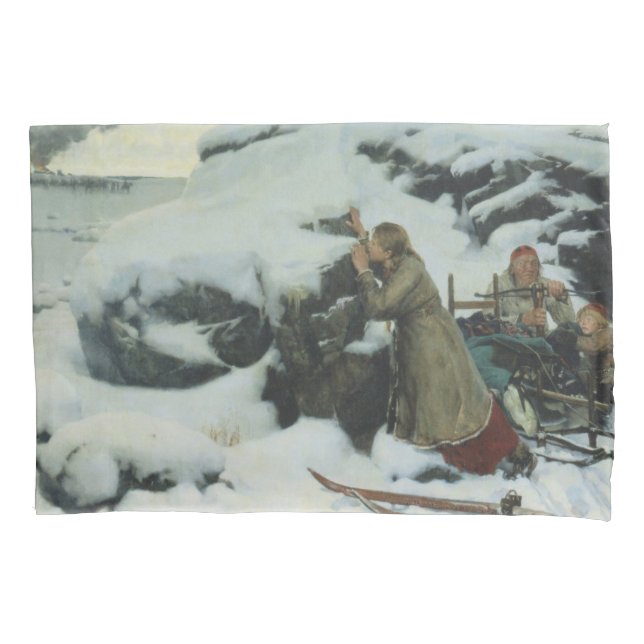 Burnt Village in Winter (by Albert Edelfelt) Pillow Case (Front-Left)