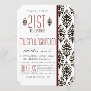 Burnt Vintage Damask 21st Birthday Party Invitation