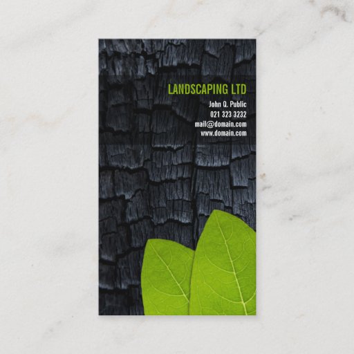 Customizable Burnt Wood Green Leaves Landscaper Business Cards